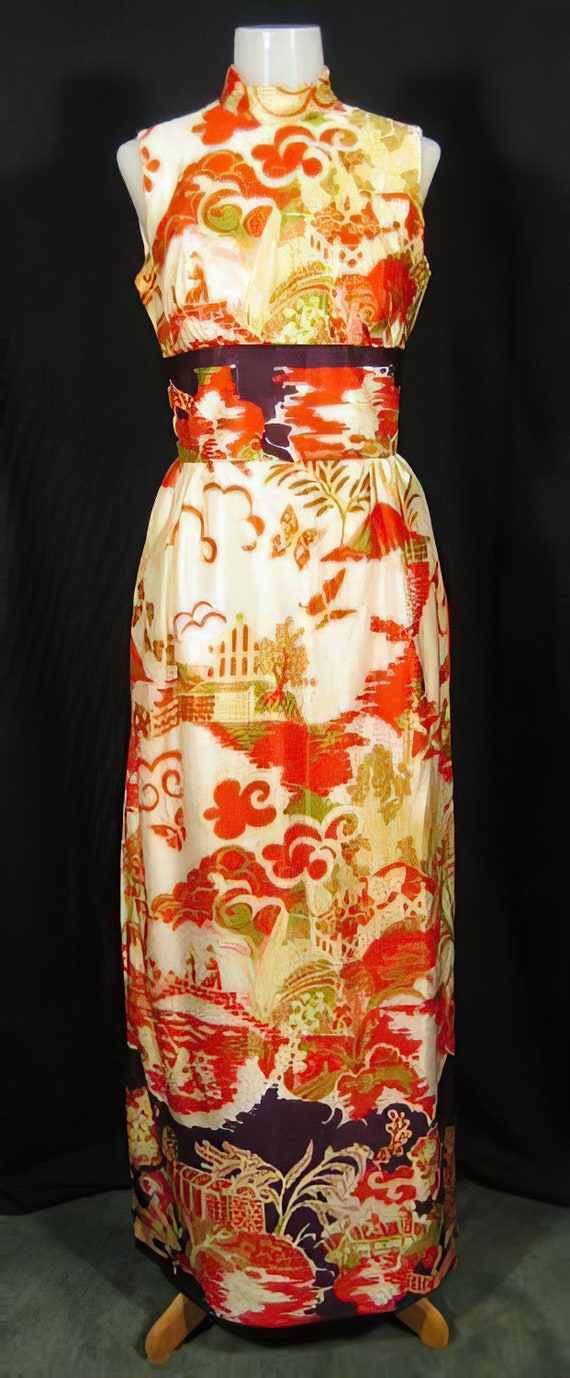 60s Dress with Chinese Asian Oriental Print - image 1