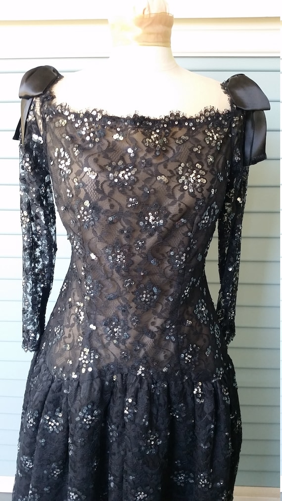 1960's Victoria Royal Ltd. Black Lace Dress. - image 2