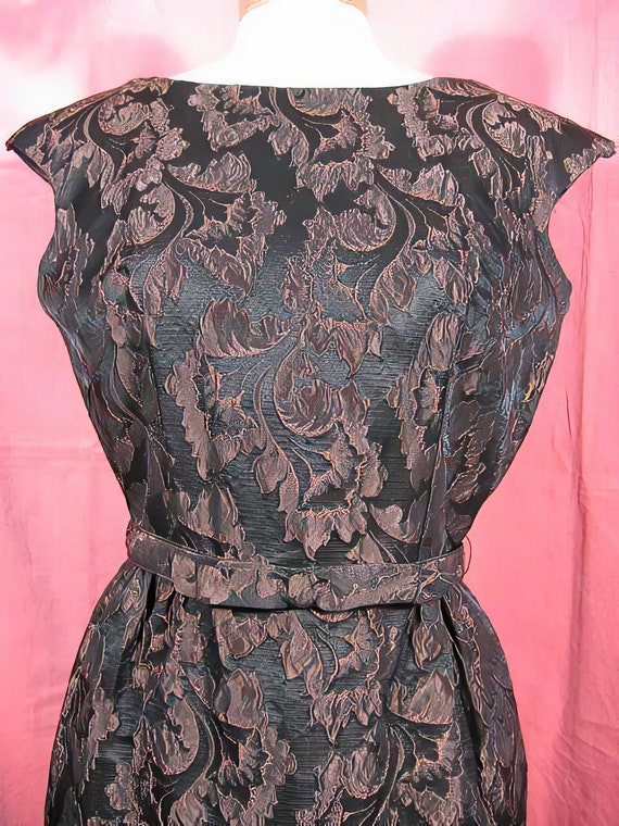 1950s Brown Damask Wiggle Dress - image 2