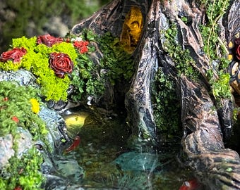 One Of a Kind Miniature Lighted Fairy Tree House, Hand Sculpted Polymer Clay Art, Nightlight