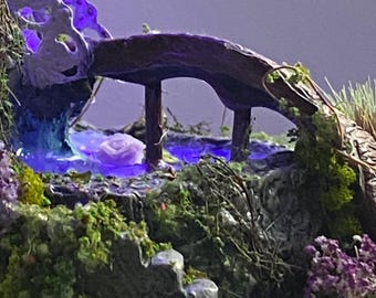 Hand Sculpted Enchanted  Lighted Fairy Tree House Art Sculpture, Fantasy Art Nightlight, OOAK