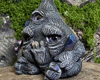 Grumpy Lumpkin, One of a Kind Hand Sculpted Polymer Clay Rock Crystal Guardian Monster, Figurine