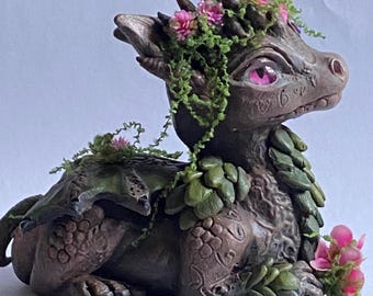 One of a Kind Hand Sculpted Fantasy Woodland Nature Dragon, Original Art Sculpture