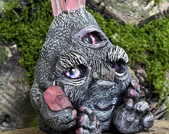 Grumpy Lumpkin, One of a Kind Hand Sculpted Polymer Clay Rock Crystal Guardian Monster, Figurine