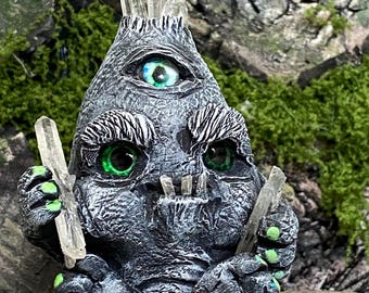 Grumpy Lumpkin, One of a Kind Hand Sculpted Polymer Clay Rock Crystal Guardian Monster, Figurine