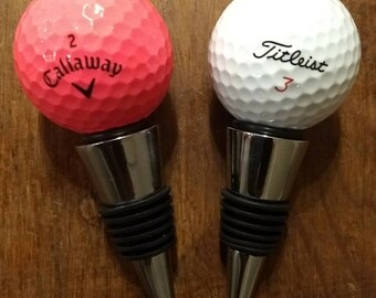 Golf Ball Wine Bottle Stopper.Gift for Wine and Golf Enthusiast.Fun wine accessories. Choose from White or Pink,Callaway or Titleist.