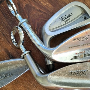 Titleist Golf Club Bottle Opener.  Made from upcycled iron golf clubs. Fits in your pocket. Great personalized groomsmen proposal gift.