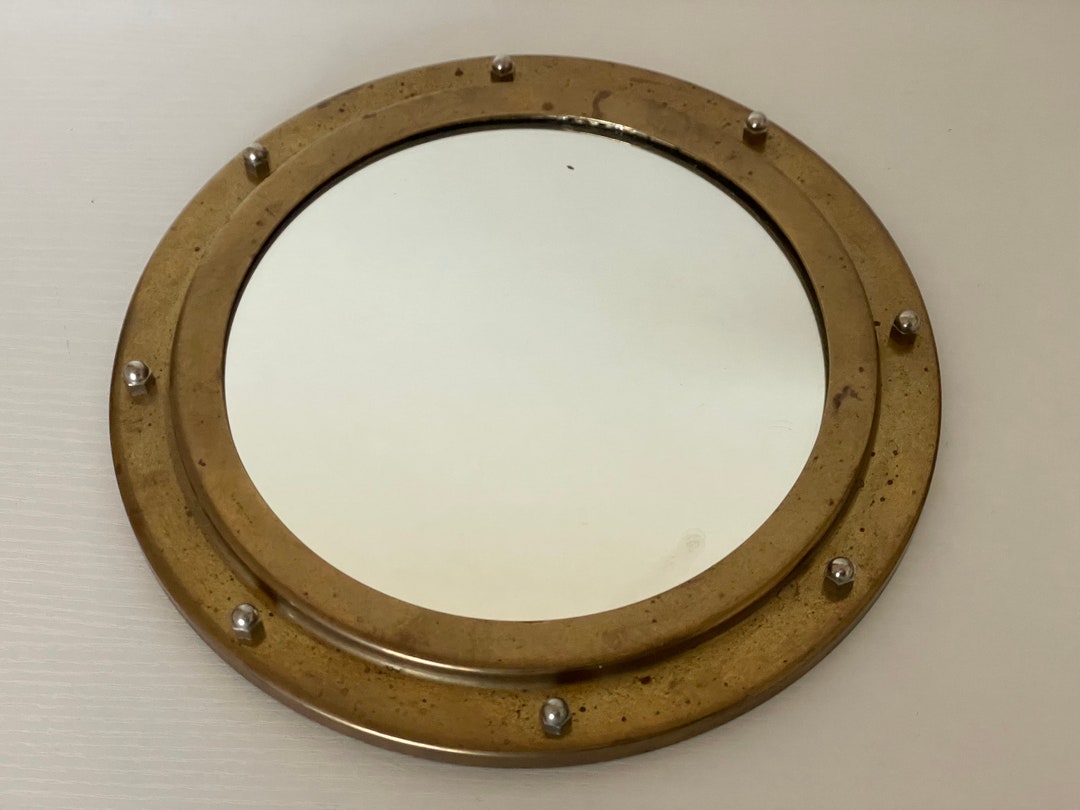 Vintage Brass Porthole Mirror Boat Beachy Office Mid Century Etsy