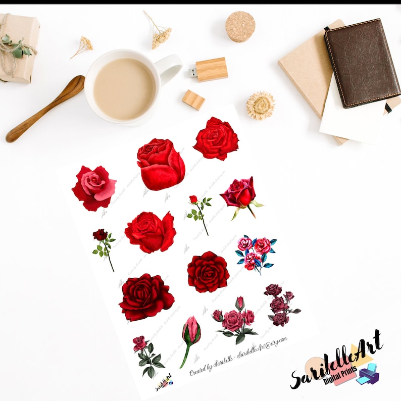Red Roses, Floral Printable Stickers, Daily Stickers - Etsy