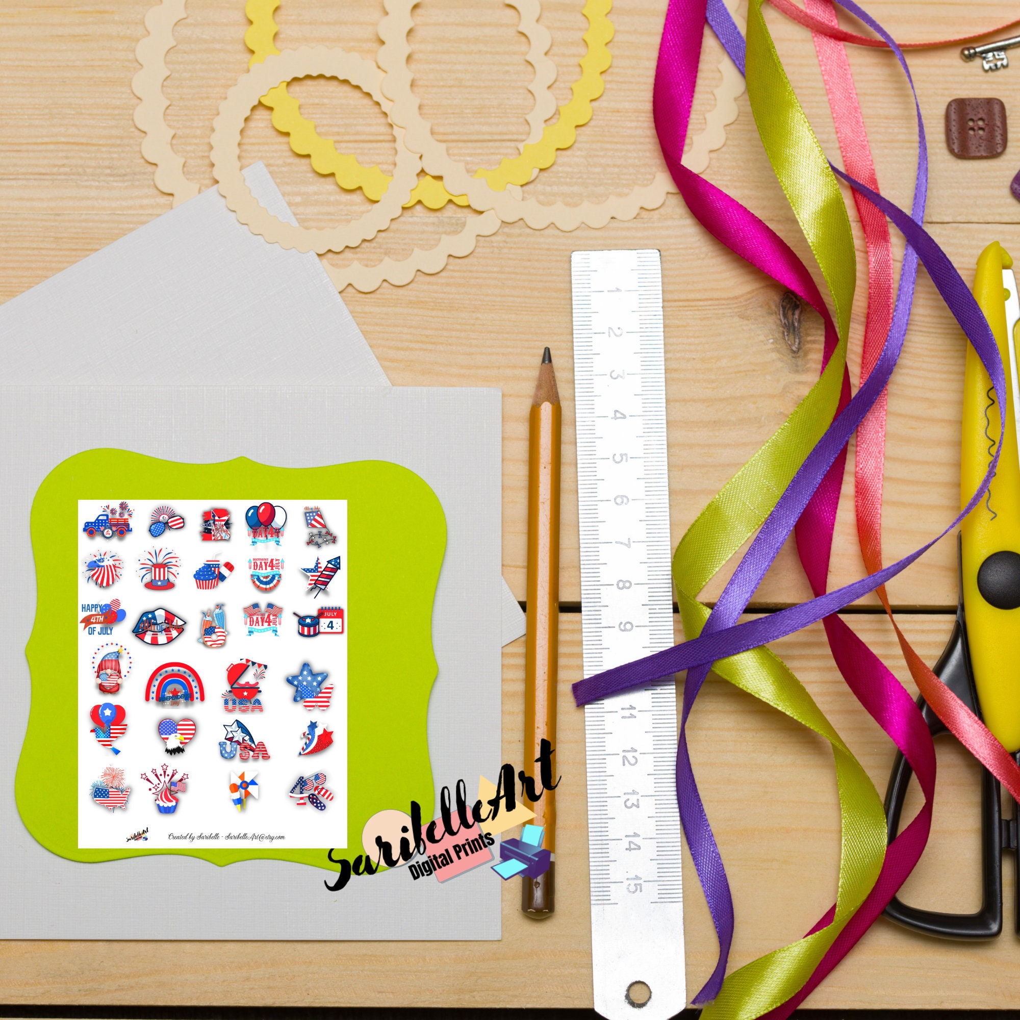 4th of July Printable Stickers, Printable Sticker Sheet, Print and Cut ...