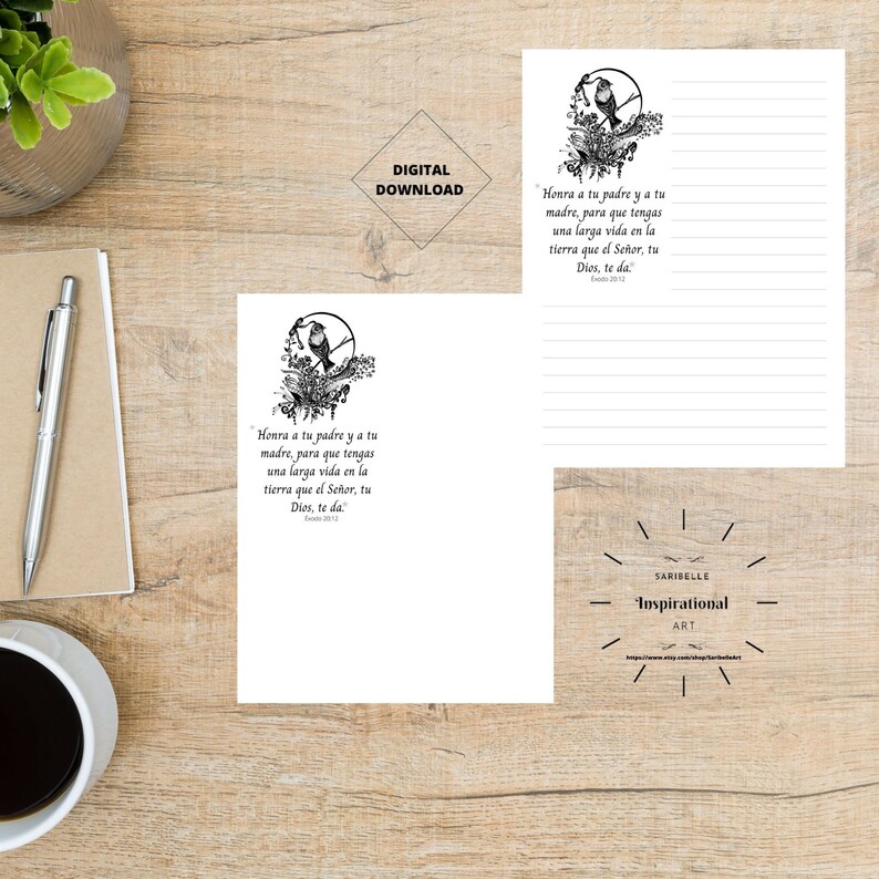Bible Verse Printable Stationery 8.5x11Exodo 20:12Digital | Etsy