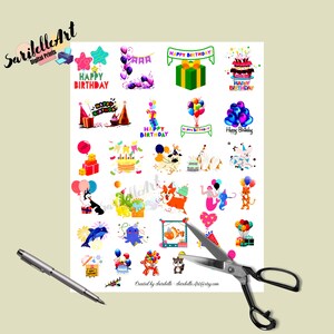Birthday Printable Stickers, Printable Sticker Sheet, Print and Cut ...