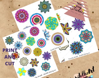 Colorful Mandala Printable Stickers, Daily Stickers for your journal