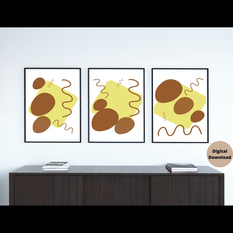 Set of 3 Brown Abstract Art Wall Art Etsy