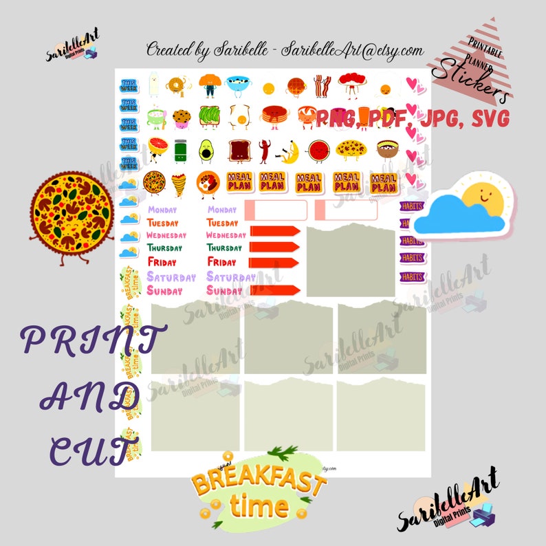 Happy Breakfast Printable Stickers, Printable Sticker Sheet, Print and ...