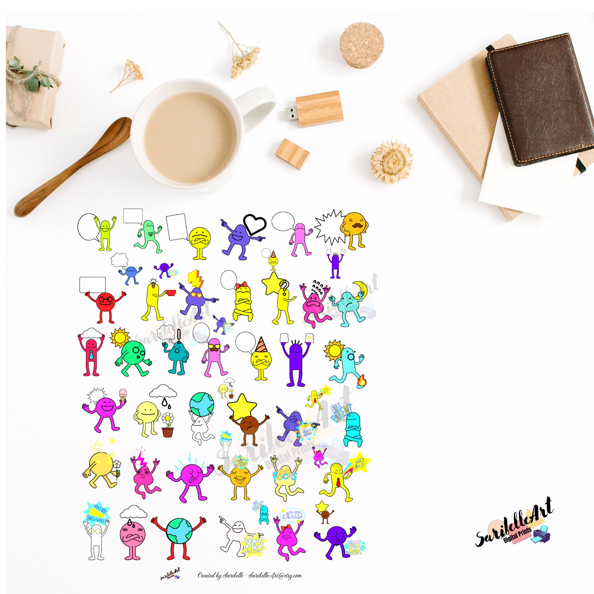 Emoji Printable Stickers, Printable Sticker Sheet, Print and Cut ...