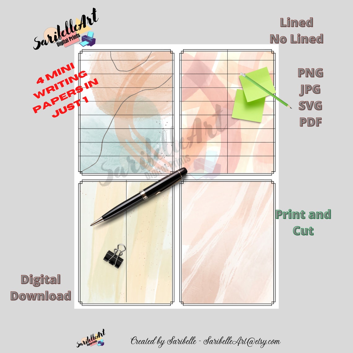 Brown Abstract Mini Writing Paper Printable Stickers - Etsy