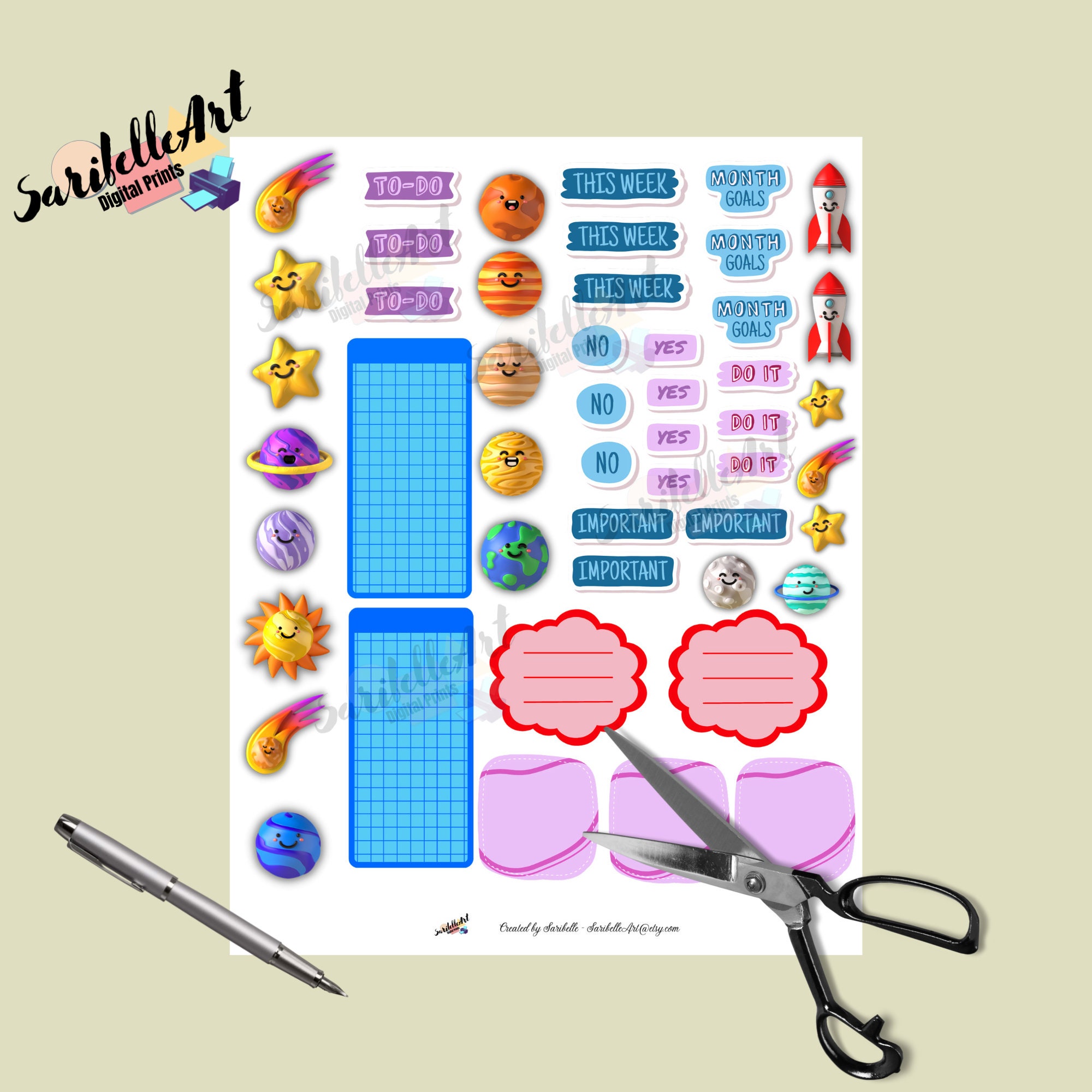 3D Planets Printable Stickers, Printable Sticker Sheet, Print and Cut ...