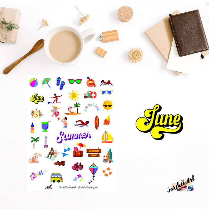 Summer Printable Stickers Printable Sticker Sheet Print And Etsy