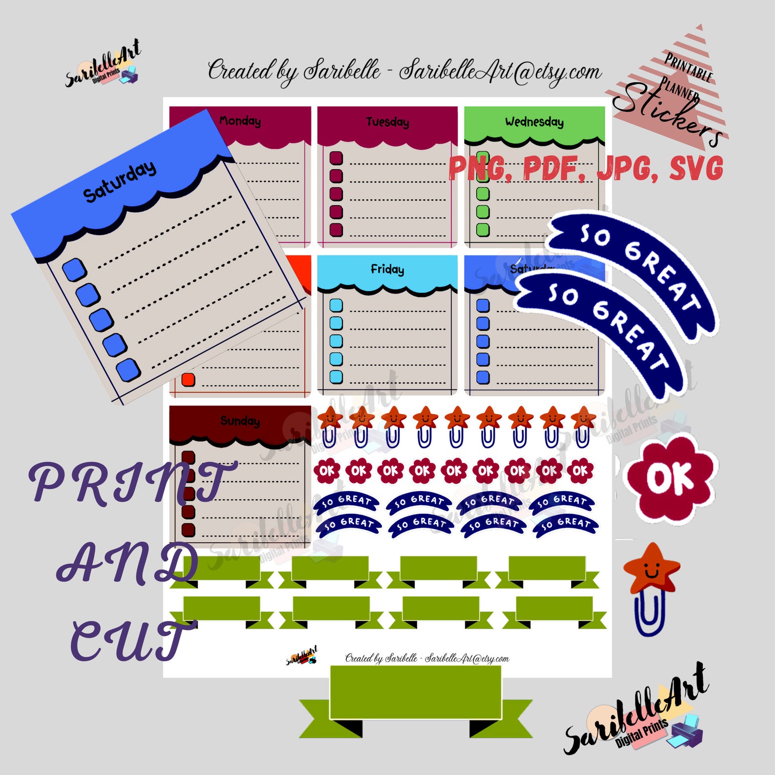 Daily Planner Printable Stickers Printable Sticker Sheet - Etsy