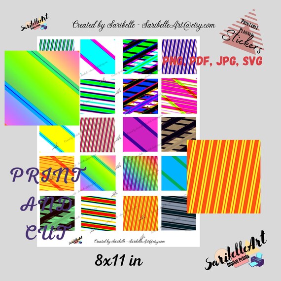 Colorful Stripes Printable Stickers Printable Sticker Sheet - Etsy