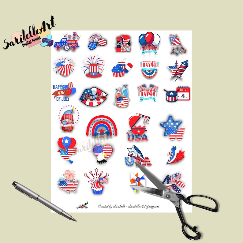 4th of July Printable Stickers Printable Sticker Sheet Print - Etsy