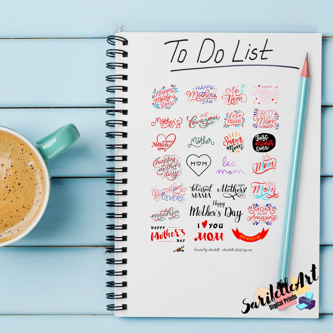 Mother's Day Printable Stickers, Printable Sticker Sheet, Print and Cut Stickers, Digital ...