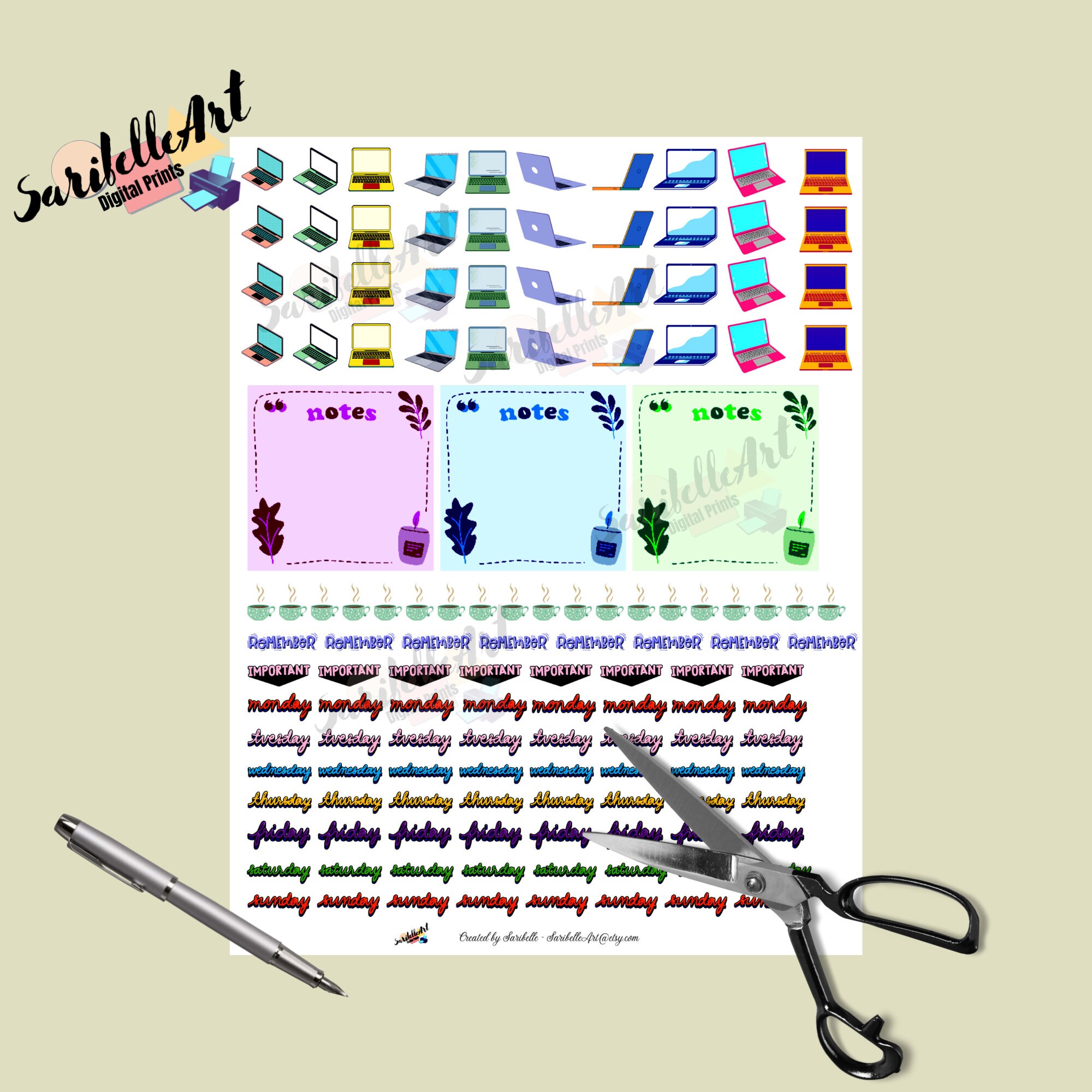 Laptop Printable Stickers Printable Sticker Sheet Print and Cut Laptop Printable Stickers Printable Sticker Sheet Print and Cut