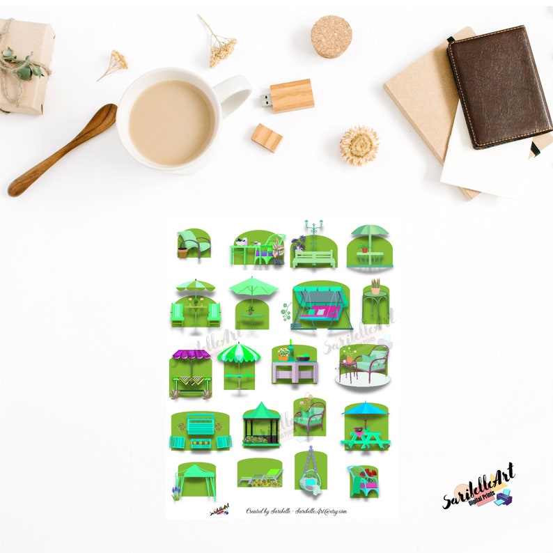 Patio Furnitures Printable Stickers, Printable Sticker Sheet, Print and