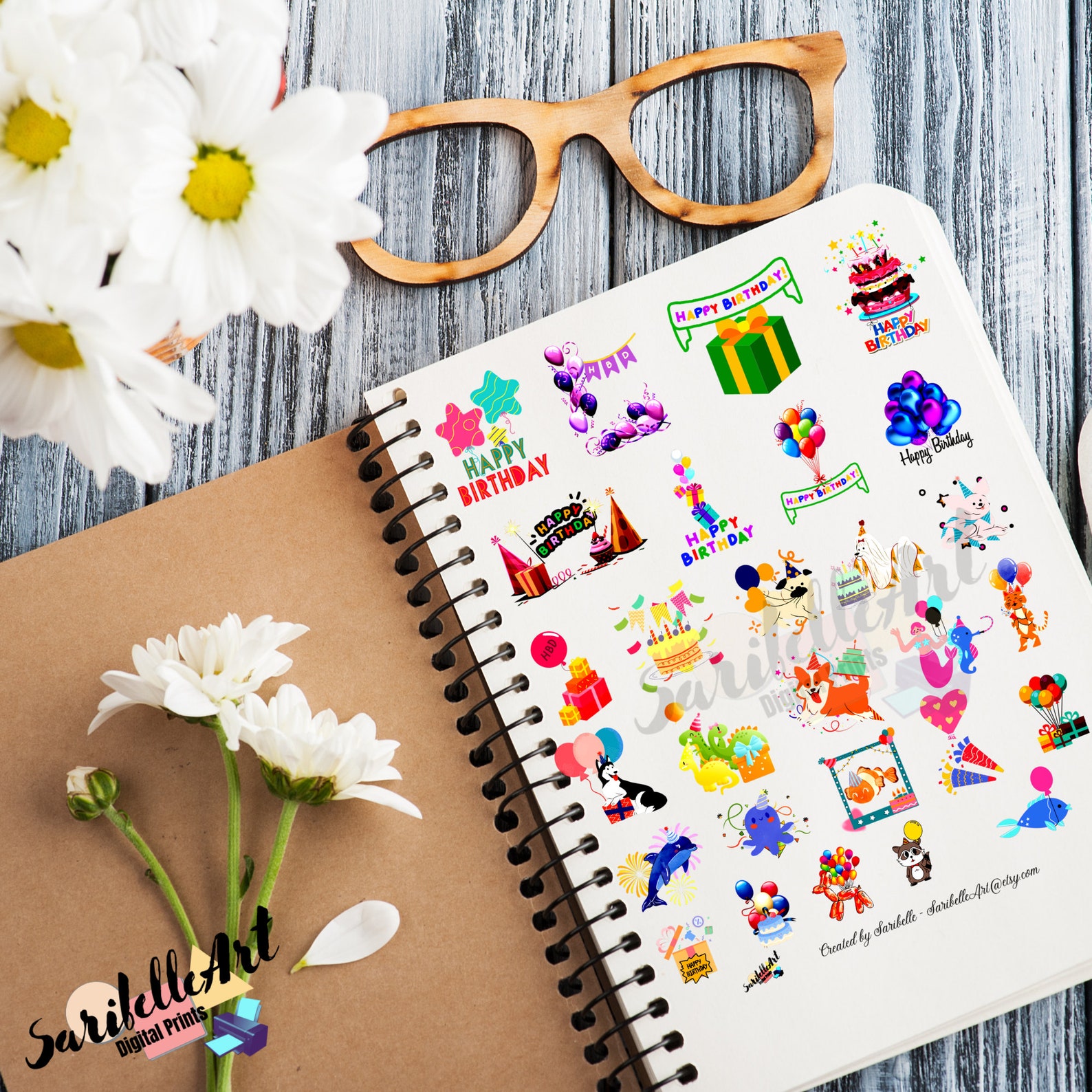 Birthday Printable Stickers Printable Sticker Sheet Print - Etsy