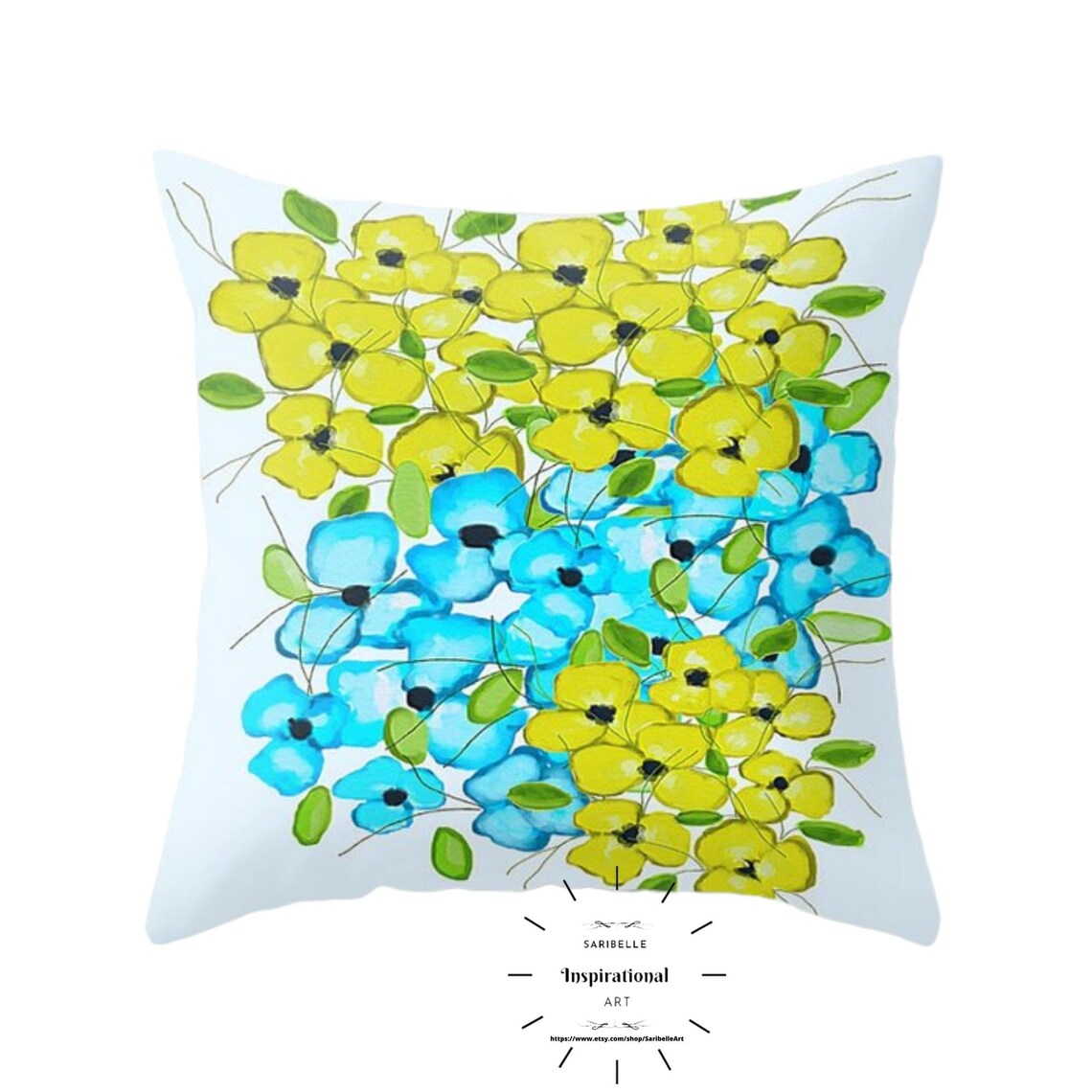 Throw pillow cover blue and yellow decorative pillow flowers Etsy