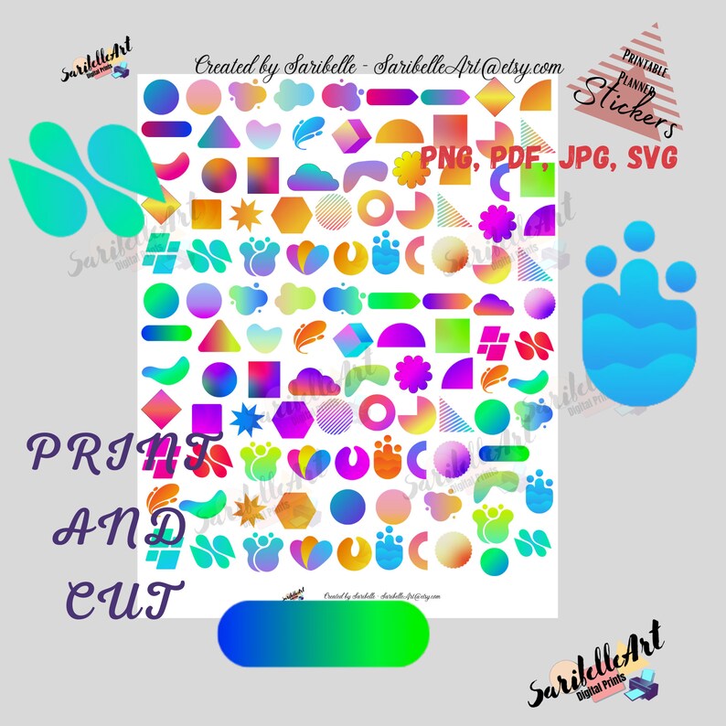 Colorful Shapes Printable Stickers Printable Sticker Sheet - Etsy