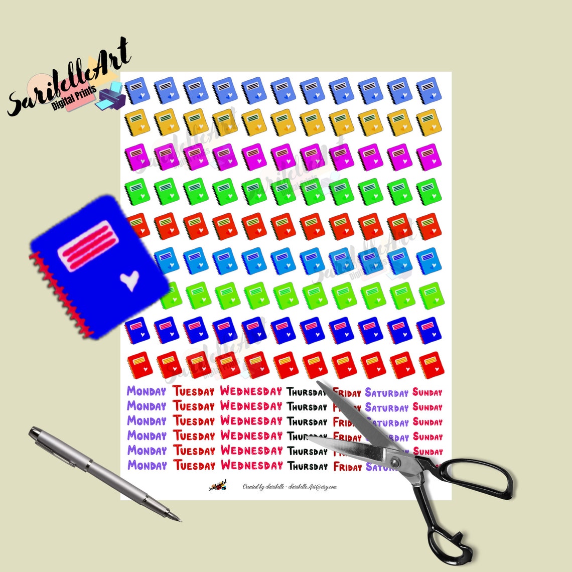 Notebooks Printable Stickers, Printable Sticker Sheet, Print and Cut ...