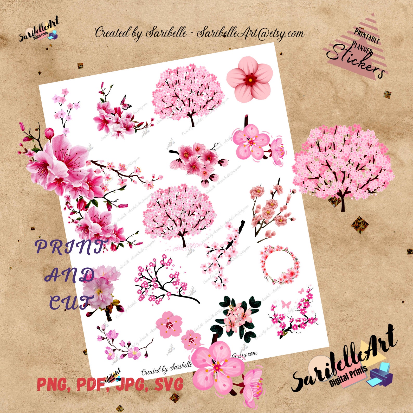 Cherry Blossom Printable Stickers Daily Journal Stickers - Etsy