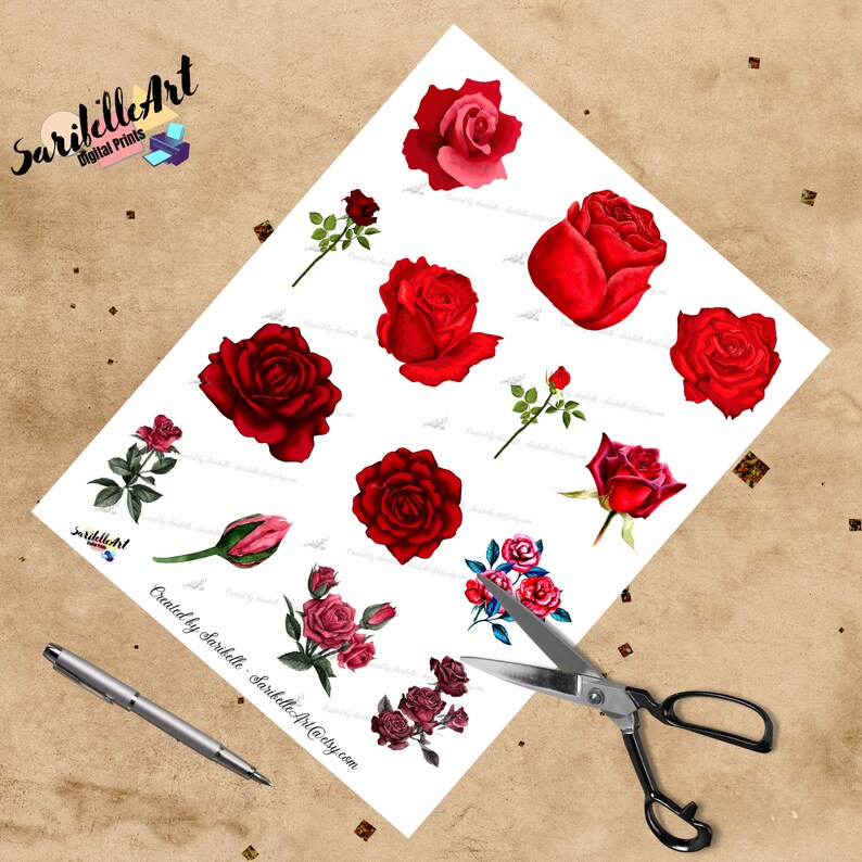 Red Roses, Floral Printable Stickers, Daily Stickers - Etsy