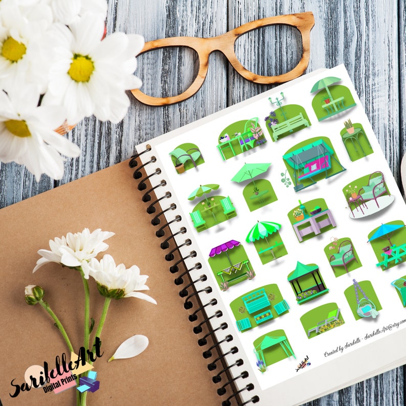 Patio Furnitures Printable Stickers, Printable Sticker Sheet, Print and