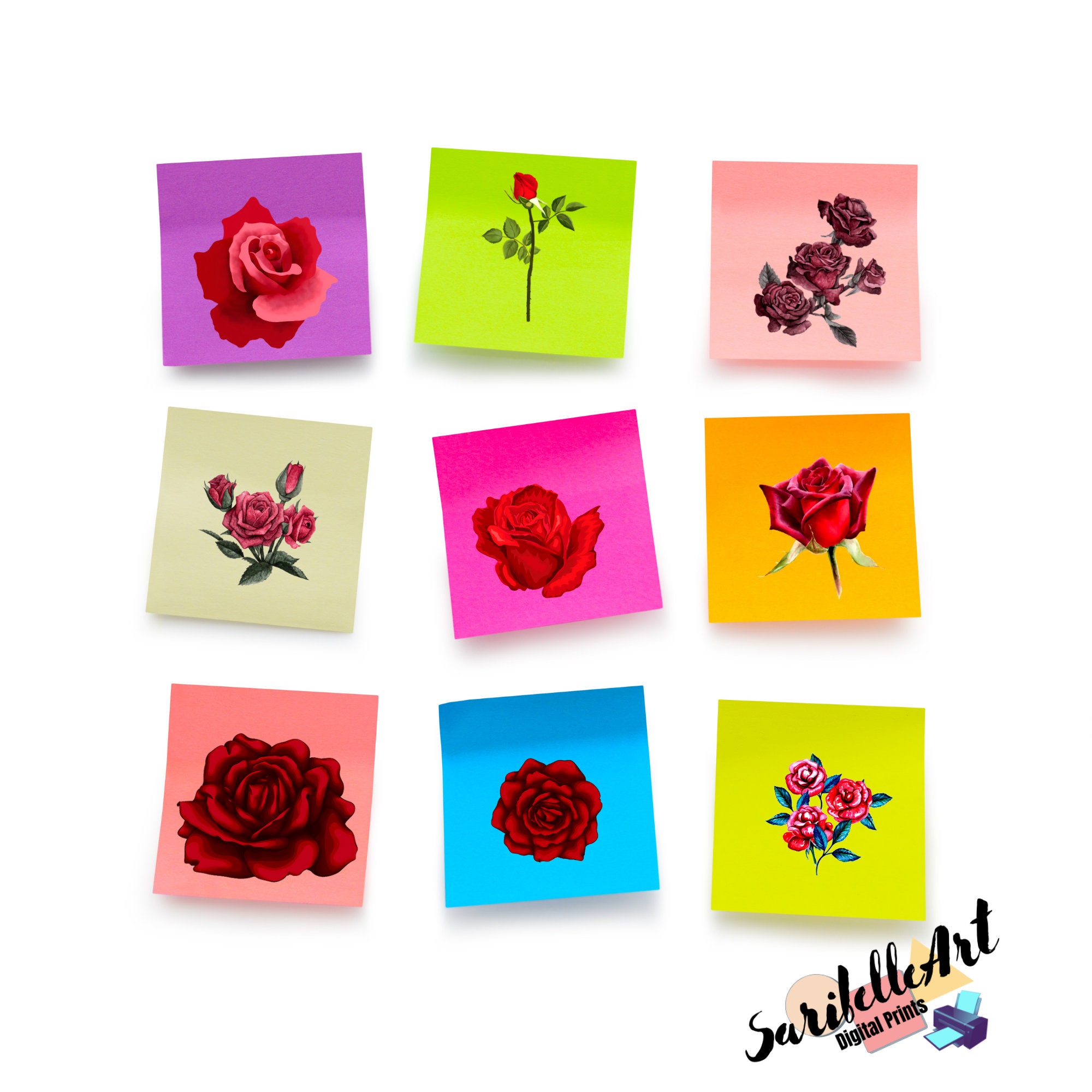 Red Roses, Floral Printable Stickers, Daily Stickers - Etsy