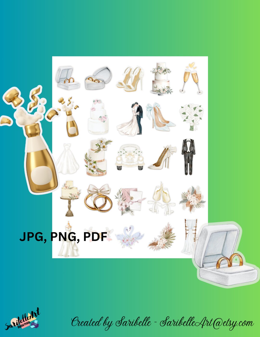 White and Gold Wedding, Printable Stickers, Daily Journal Stickers - Etsy