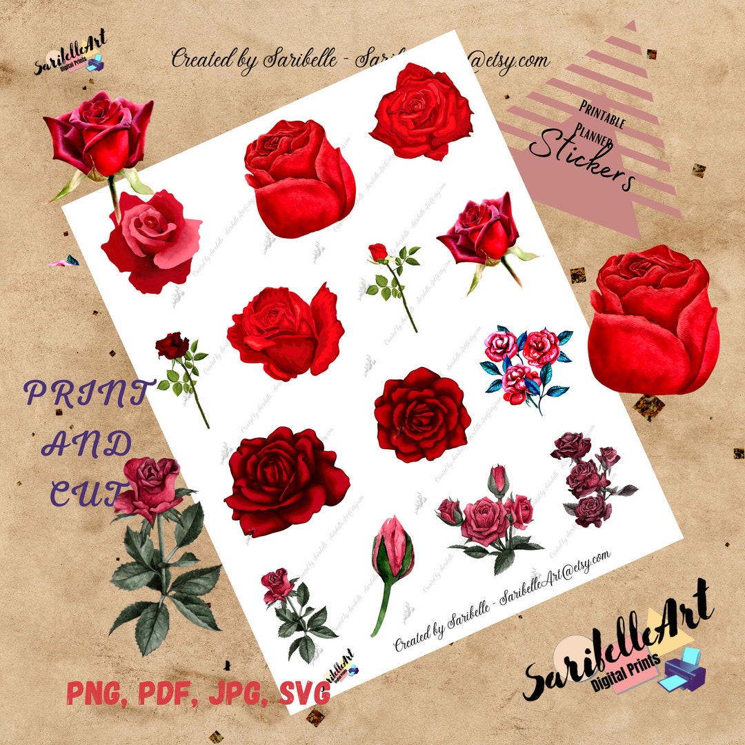 Red Roses, Floral Printable Stickers, Daily Stickers - Etsy