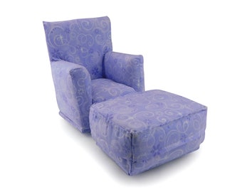 Fashion Doll Living Room Chair & Ottoman-Purple Swirl print-1:6 Scale- works with any Blythe and 11 inch fashion doll