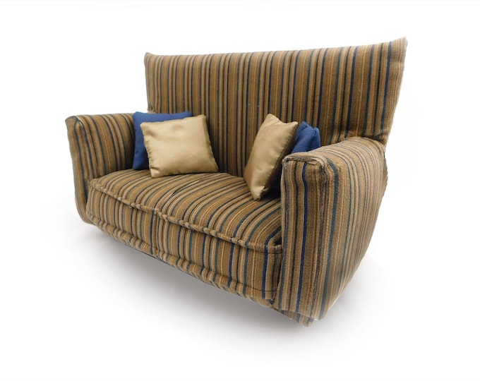 Fashion Doll Furniture-Sofa with Pillows -1:6 scale-Brown striped print w/ 4 pillows-also works w/Blythe and 11" fashion doll