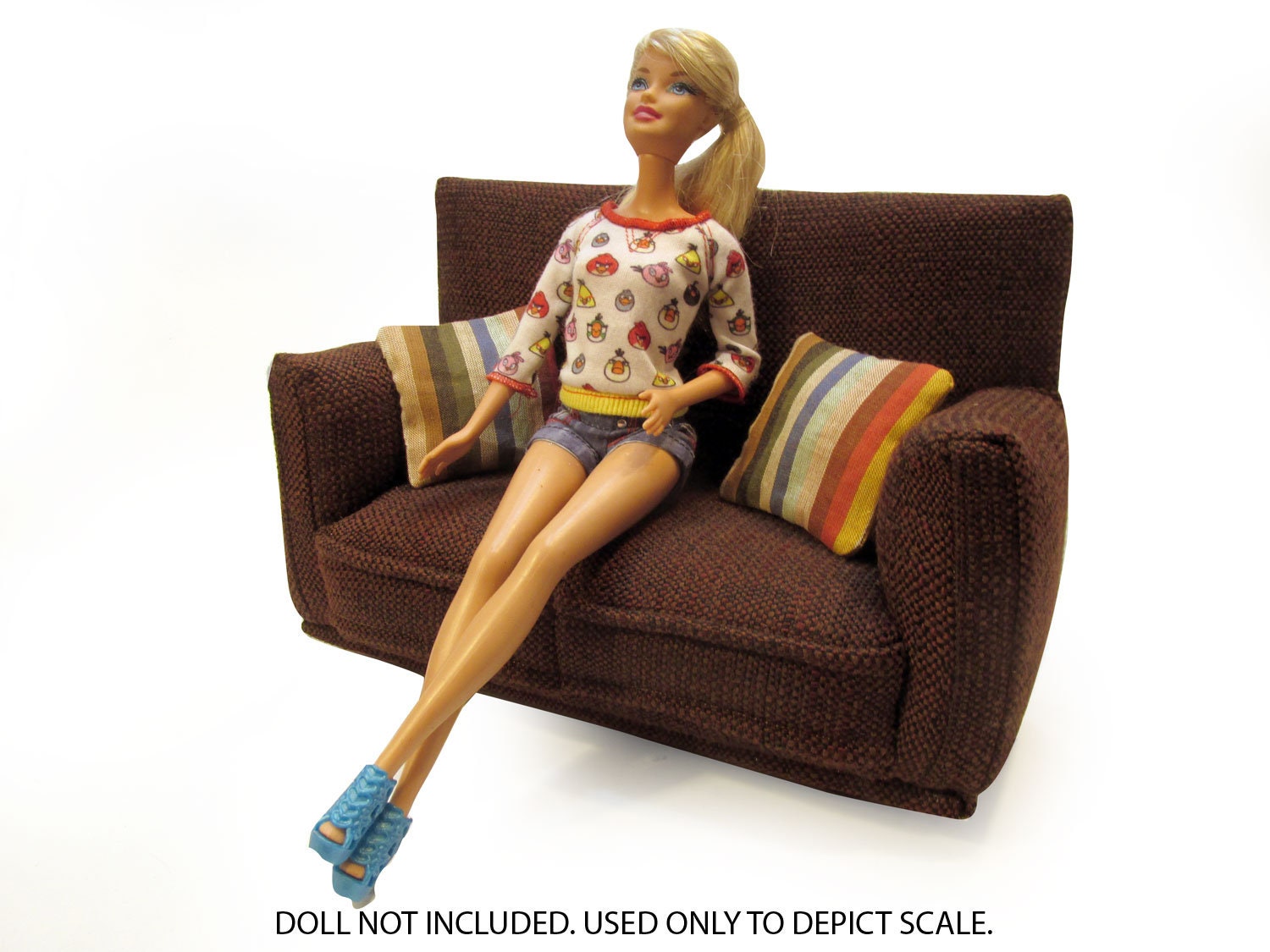 Barbie Doll FurnitureSofa with Pillows 16 scaleBrown with Multi