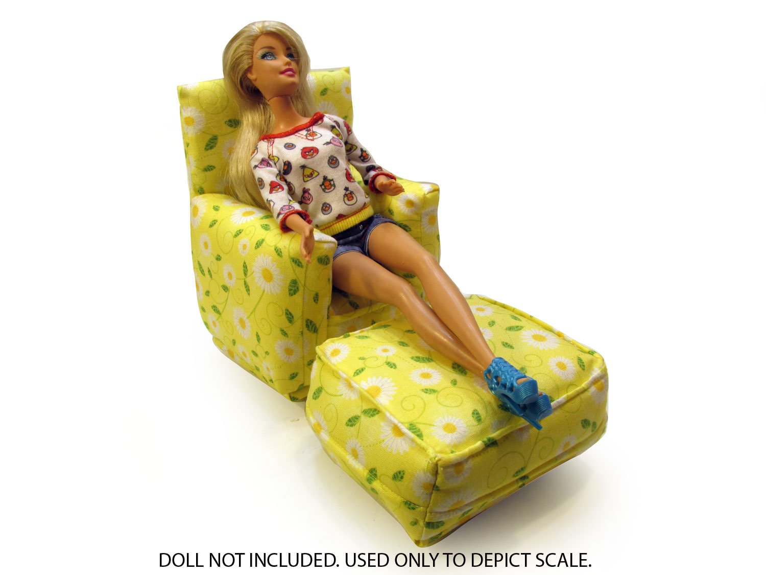 Barbie Doll Living Room Chair & OttomanYellow and White/Green flower print16 Scale works