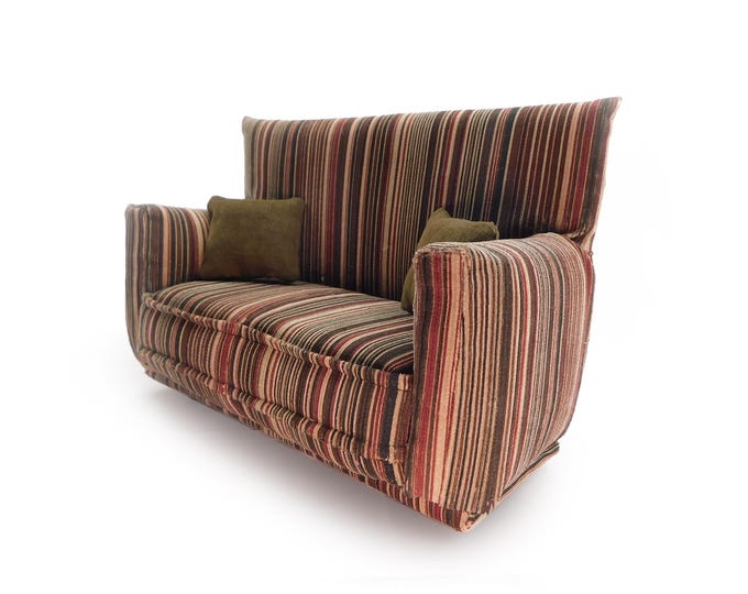 Fashion Doll Furniture-Sofa with Pillows -1:6 scale-Brown striped print w/ 2 pillows-also works w/Blythe and 11" fashion doll