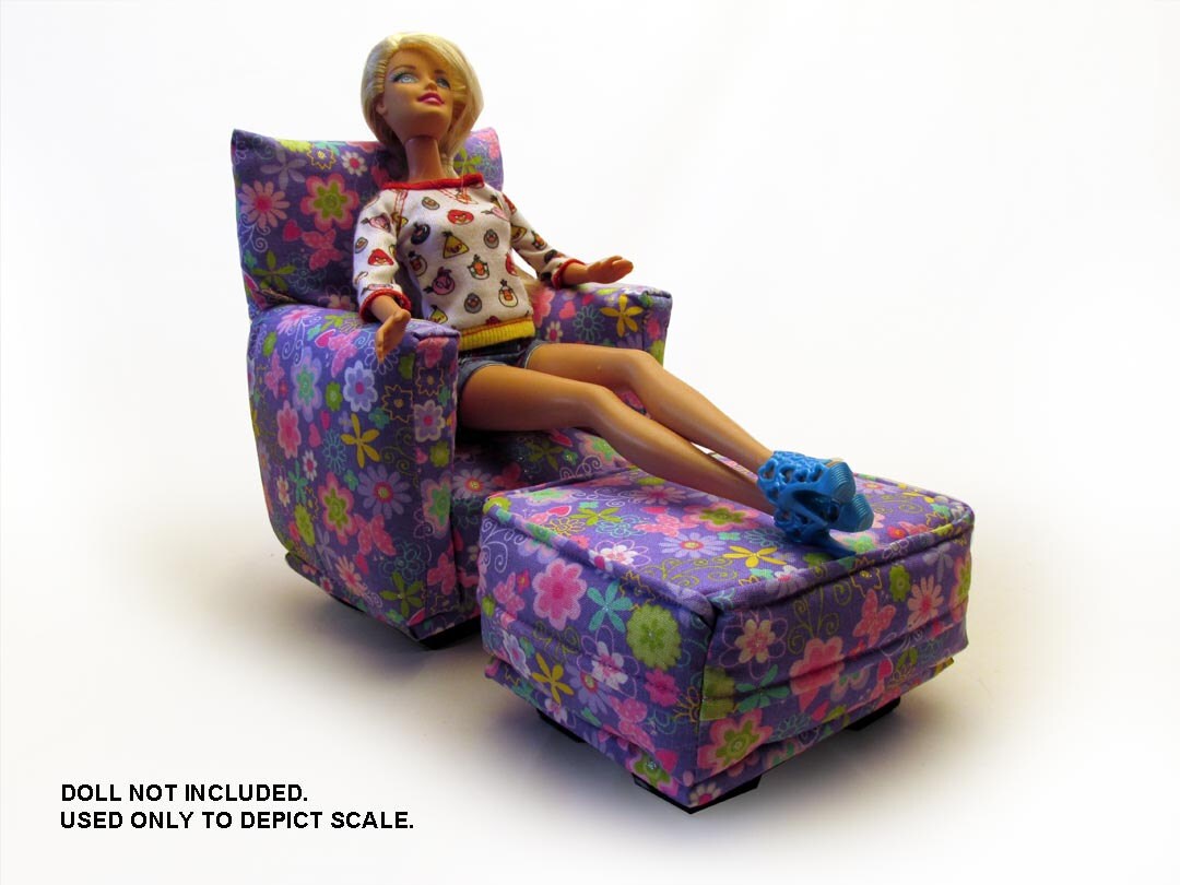 Barbie Doll Living Room Chair & OttomanLavender Multi Color flower