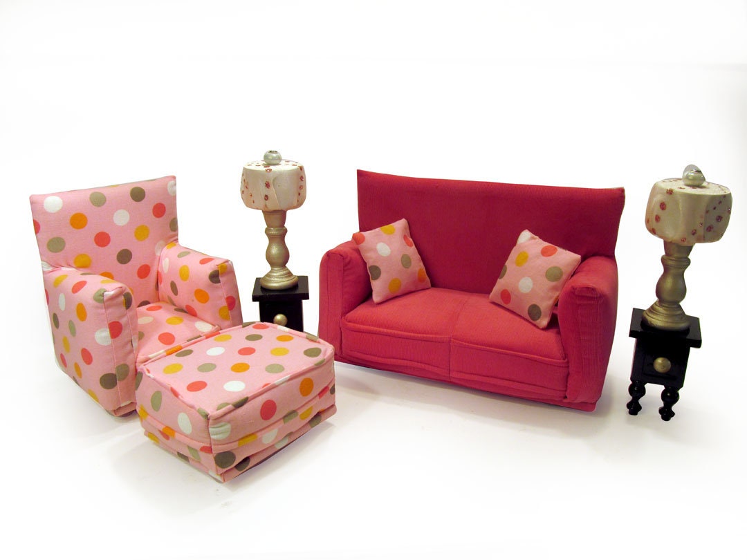 Barbie Doll Living Room Furniture 9 PC Play Set 16 Scale Pink W Pink