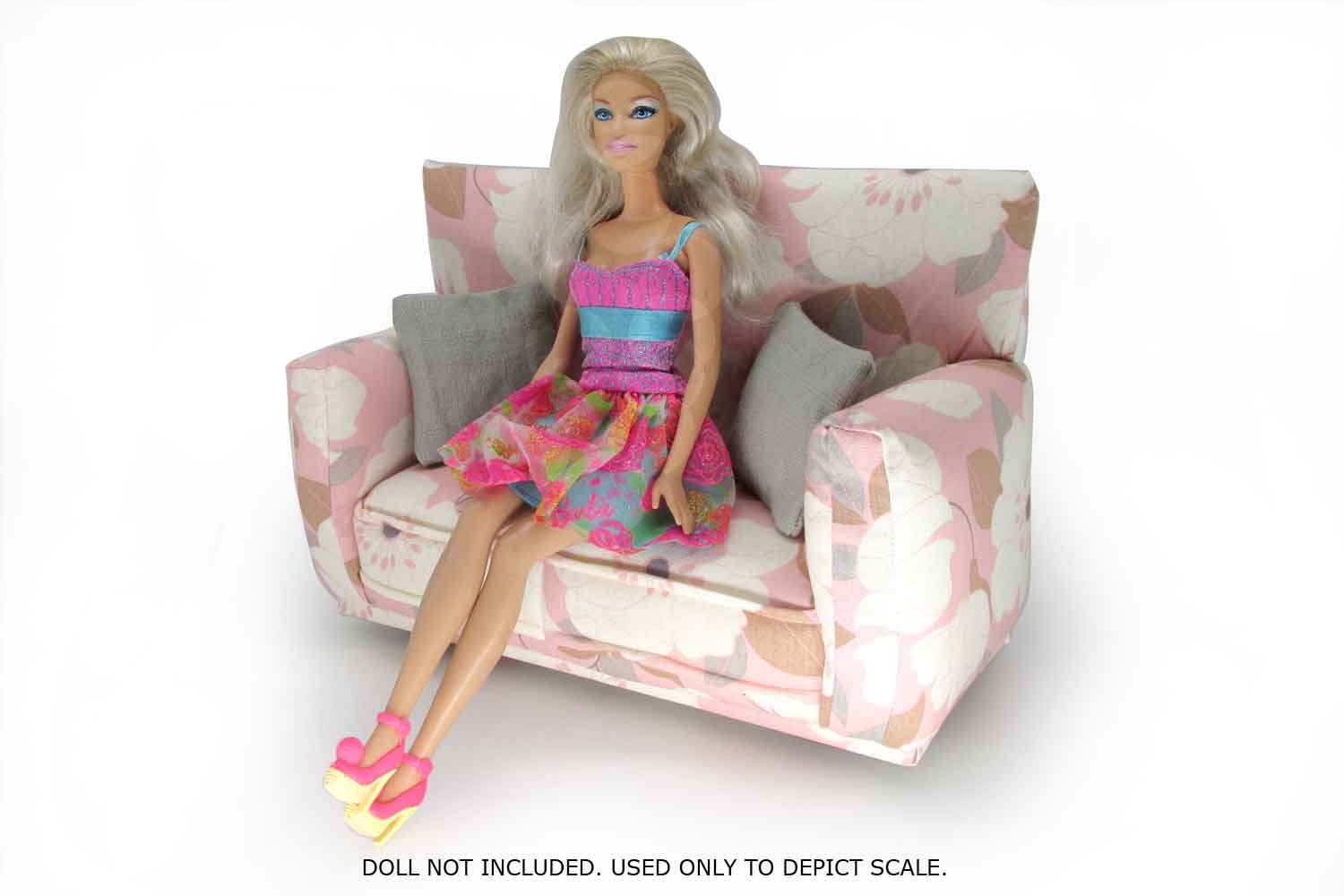 Barbie Doll FurnitureSofa with Pillows 16 scaleLarge White/Pink
