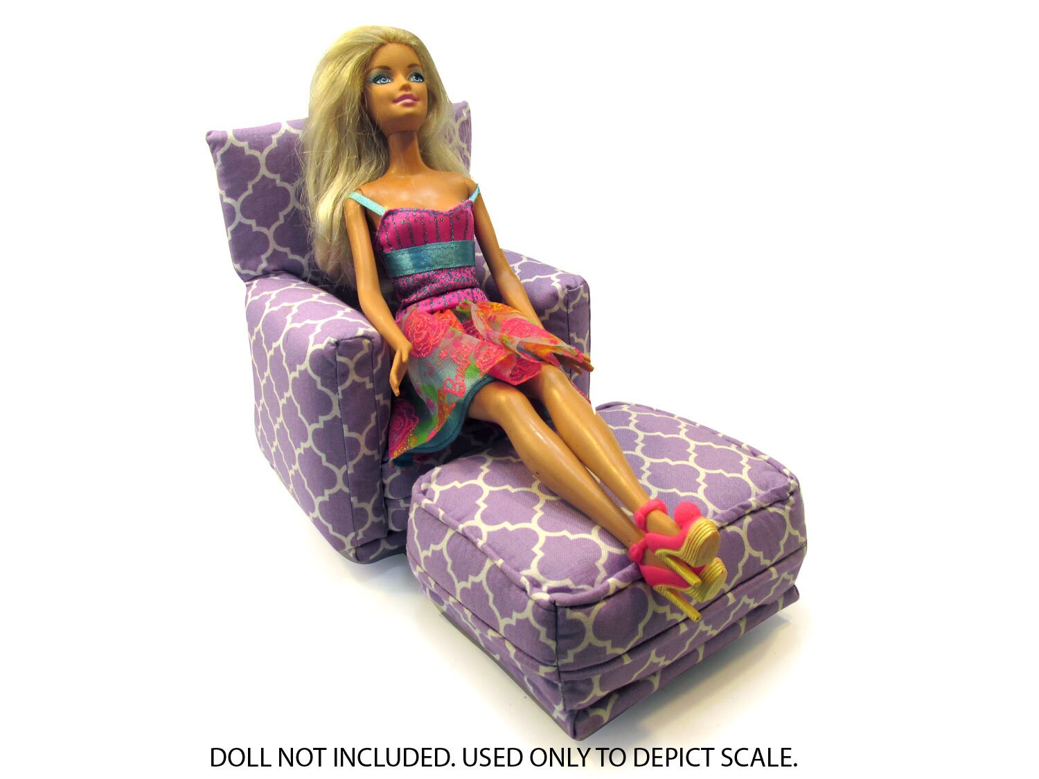 Barbie Doll Living Room Chair & OttomanPurple and White geometric