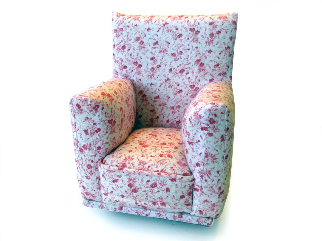 Barbie Doll Living Room Chair & OttomanWhite with Pink flower print16 Scale works with any