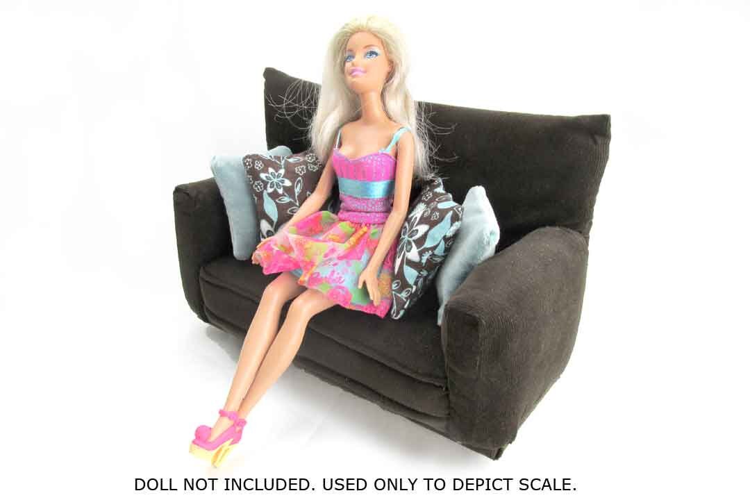 Barbie Doll FurnitureSofa with Pillows 16 scaleDark Brown with 2